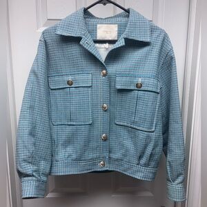 Maje Blue Tweed Cropped Jacket – Size 36 (US 4)- Small